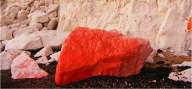 Red painted rock photograph